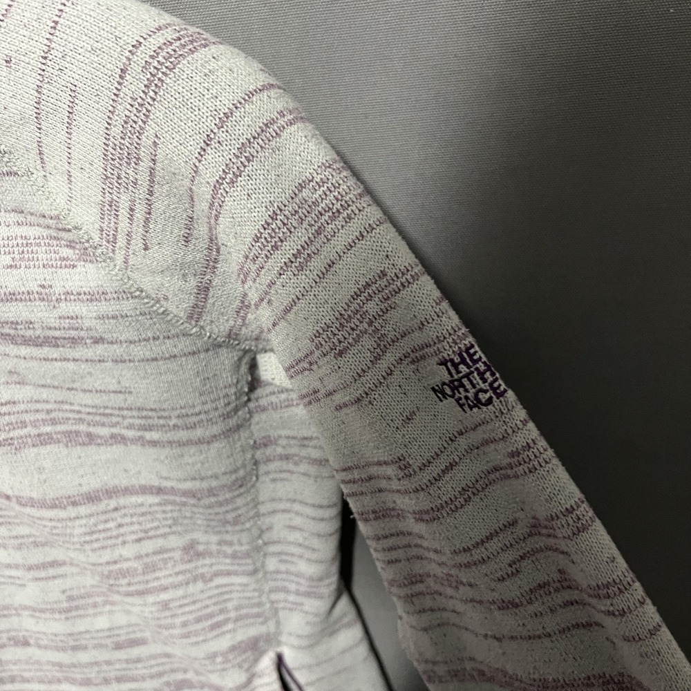 The North Face Hoodie Womens Medium Gray Striped Fleece Henley 1/4 Zip Pullover - Picture 3 of 8